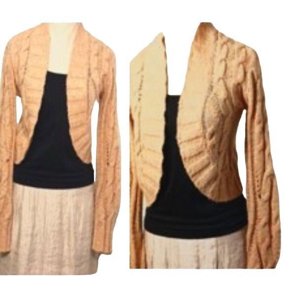 Bolero Knitted Cable Knit Sweater Size M PEACH Extra Long Sleeves Cropped Boho - Picture 2 of 16